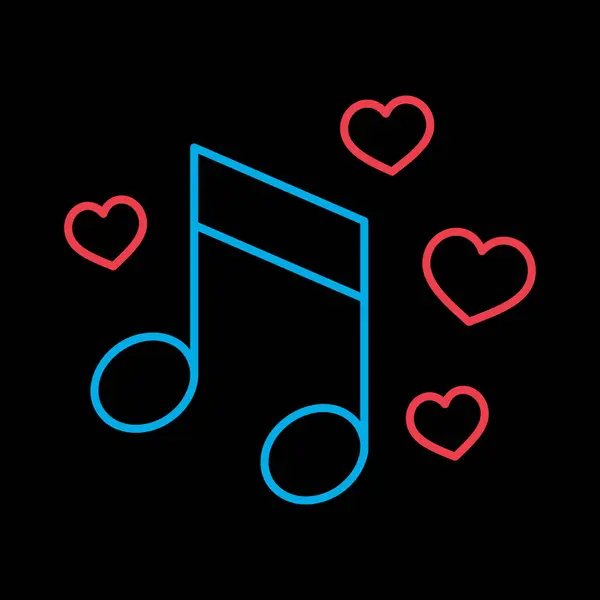 在黑色背景图标上有心脏信号隔离的音乐音符 矢量图解 浪漫元素 结婚证 情人节卡片 — 图库矢量图片