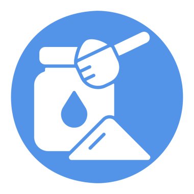 Süt tozu konserve ve kaşık vektör simgesi. Süt ürünleri tabelası. Yemek pişirme web sitesi ve uygulama tasarımı, logo, uygulama, UI için grafik sembolü