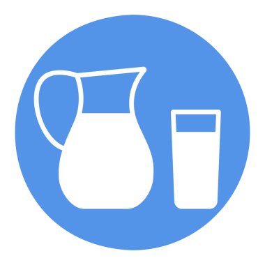 Süt testisi ve bir bardak süt vektörü ikonu. Süt ürünleri tabelası. Yemek pişirme web sitesi ve uygulama tasarımı, logo, uygulama, UI için grafik sembolü