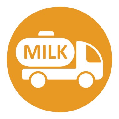 Süt teslimatı, süt vektör ikonlu kamyon. Süt ürünleri tabelası. Yemek pişirme web sitesi ve uygulama tasarımı, logo, uygulama, UI için grafik sembolü