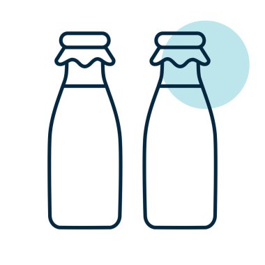 İki süt şişesi vektör simgesi. Süt ürünleri tabelası. Yemek pişirme web sitesi ve uygulama tasarımı, logo, uygulama, UI için grafik sembolü