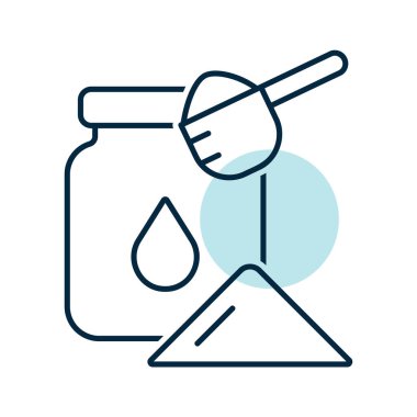 Süt tozu konserve ve kaşık vektör simgesi. Süt ürünleri tabelası. Yemek pişirme web sitesi ve uygulama tasarımı, logo, uygulama, UI için grafik sembolü