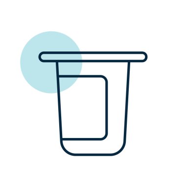 Yoğurt kabı, plastik taşıyıcı ikonu. Süt ürünleri tabelası. Yemek pişirme web sitesi ve uygulama tasarımı, logo, uygulama, UI için grafik sembolü