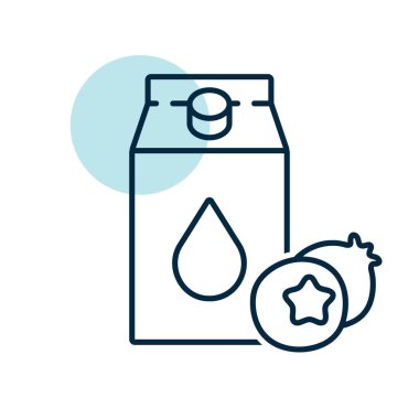 Lezzetli yabanmersini vektör ikonlu bir karton süt. Süt ürünleri tabelası. Yemek pişirme web sitesi ve uygulama tasarımı, logo, uygulama, UI için grafik sembolü