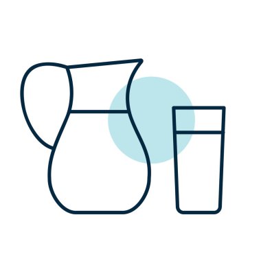 Süt testisi ve bir bardak süt vektörü ikonu. Süt ürünleri tabelası. Yemek pişirme web sitesi ve uygulama tasarımı, logo, uygulama, UI için grafik sembolü