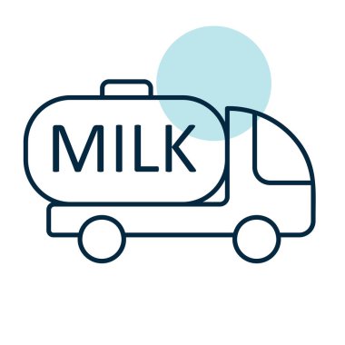 Süt teslimatı, süt vektör ikonlu kamyon. Süt ürünleri tabelası. Yemek pişirme web sitesi ve uygulama tasarımı, logo, uygulama, UI için grafik sembolü