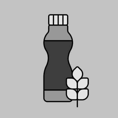 Lezzetli mısır gevreği vektörü gri ölçekli ikon içeren içilebilir yoğurt şişesi. Süt ürünleri tabelası. Yemek pişirme web sitesi ve uygulama tasarımı, logo, uygulama, UI için grafik sembolü