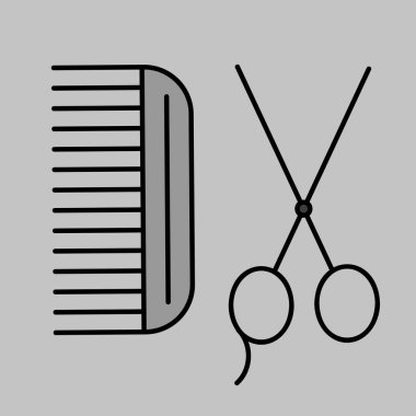 Hayvan bakımı, saç fırçası ve makas gri tonlama ikonu. Evcil hayvan işareti. Evcil hayvan ve veteriner web sitesi ve uygulama tasarımı, logo, uygulama, UI için grafik sembolü