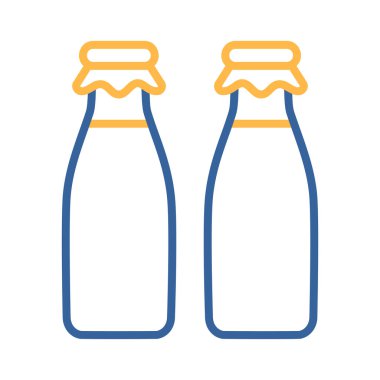 İki süt şişesi vektör simgesi. Süt ürünleri tabelası. Yemek pişirme web sitesi ve uygulama tasarımı, logo, uygulama, UI için grafik sembolü