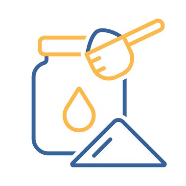 Süt tozu konserve ve kaşık vektör simgesi. Süt ürünleri tabelası. Yemek pişirme web sitesi ve uygulama tasarımı, logo, uygulama, UI için grafik sembolü