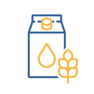 Lezzetli mısır gevreği ikonlu bir kutu süt. Süt ürünleri tabelası. Yemek pişirme web sitesi ve uygulama tasarımı, logo, uygulama, UI için grafik sembolü