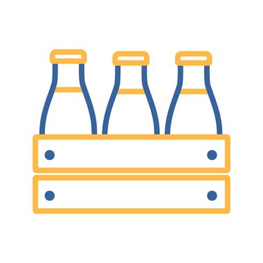 Süt ahşap kutu. Süt şişeleri sandık vektör simgesi. Süt ürünleri tabelası. Yemek pişirme web sitesi ve uygulama tasarımı, logo, uygulama, UI için grafik sembolü