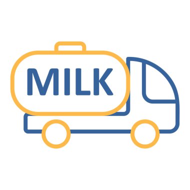 Süt teslimatı, süt vektör ikonlu kamyon. Süt ürünleri tabelası. Yemek pişirme web sitesi ve uygulama tasarımı, logo, uygulama, UI için grafik sembolü