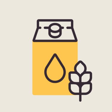 Lezzetli mısır gevreği ikonlu bir kutu süt. Süt ürünleri tabelası. Yemek pişirme web sitesi ve uygulama tasarımı, logo, uygulama, UI için grafik sembolü