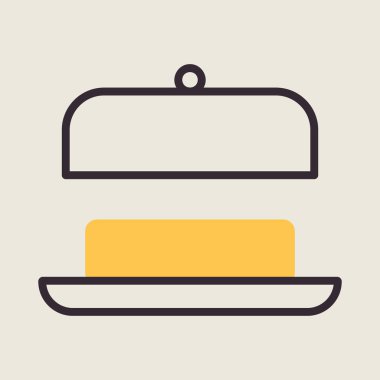 Tereyağında tereyağı ve açık kapaklı vektör simgesi. Süt ürünleri tabelası. Yemek pişirme web sitesi ve uygulama tasarımı, logo, uygulama, UI için grafik sembolü