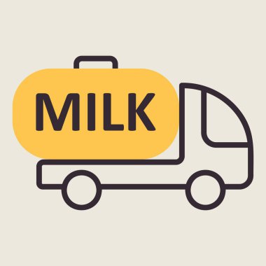 Süt teslimatı, süt vektör ikonlu kamyon. Süt ürünleri tabelası. Yemek pişirme web sitesi ve uygulama tasarımı, logo, uygulama, UI için grafik sembolü