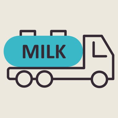 Süt teslimatı, süt vektör ikonlu kamyon. Süt ürünleri tabelası. Yemek pişirme web sitesi ve uygulama tasarımı, logo, uygulama, UI için grafik sembolü