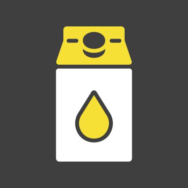 Koyu arkaplan simgesinde bir karton süt vektörü. Süt ürünleri tabelası. Yemek pişirme web sitesi ve uygulama tasarımı, logo, uygulama, UI için grafik sembolü