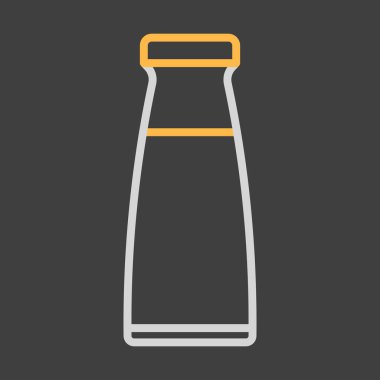 Süt şişesi vektörü koyu arkaplan simgesinde. Süt ürünleri tabelası. Yemek pişirme web sitesi ve uygulama tasarımı, logo, uygulama, UI için grafik sembolü