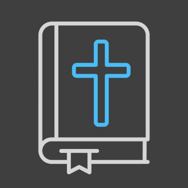 Kutsal İncil düğünü karanlık arka plan ikonunda izole edilmiş. Vektör çizimi, romantik unsurlar. Etiket, yama, rozet, evlilik kartı, sevgililer günü kartı.