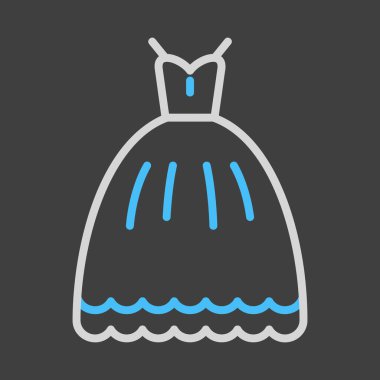 Gelinlik koyu arkaplan simgesinde izole edilmiş. Vektör çizimi, romantik unsurlar. Etiket, yama, rozet, evlilik kartı, sevgililer günü kartı.