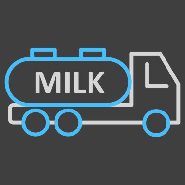 Süt teslimatı, koyu arkaplan ikonunda süt vektörü olan bir kamyon. Süt ürünleri tabelası. Yemek pişirme web sitesi ve uygulama tasarımı, logo, uygulama, UI için grafik sembolü