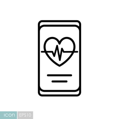 Akıllı telefon vektör simgesinde kalp atışı. Fitness ve kilo kaybı web sitesi için grafik sembolü ve uygulama tasarımı, logo, uygulama, UI