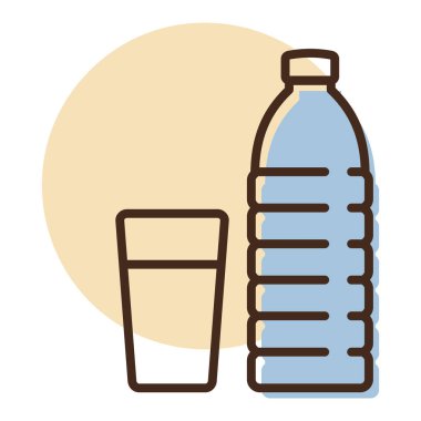 Cam ve bir şişe su vektör ikonu. Fitness ve kilo kaybı web sitesi için grafik sembolü ve uygulama tasarımı, logo, uygulama, UI