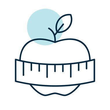 Şerit vektör simgesi ölçümlü elma. Fitness ve kilo kaybı web sitesi için grafik sembolü ve uygulama tasarımı, logo, uygulama, UI