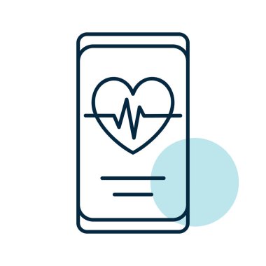 Akıllı telefon vektör simgesinde kalp atışı. Fitness ve kilo kaybı web sitesi için grafik sembolü ve uygulama tasarımı, logo, uygulama, UI