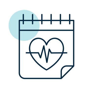 Tıbbi kontrol takvim vektör simgesi. Kardiyo eğitim takvimi işareti. Fitness ve kilo kaybı web sitesi için grafik sembolü ve uygulama tasarımı, logo, uygulama, UI