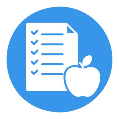 Elma vektörü katı simgesi olan diyet listesi. Fitness ve kilo kaybı web sitesi için grafik sembolü ve uygulama tasarımı, logo, uygulama, UI