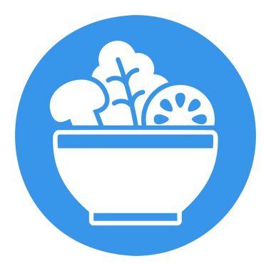 Salata kasesi, domatesli yeşil salata, mantar vektör katı ikon. Fitness ve kilo kaybı web sitesi için grafik sembolü ve uygulama tasarımı, logo, uygulama, UI