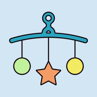 Bebek beşiği asılı oyuncak vektör ikonu. Çocuklar ve yeni doğmuş bebekler için grafik sembolü Web sitesi ve uygulama tasarımı, logo, uygulama, UI