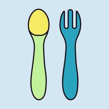 Bebek izole vektör ikonu için kaşık ve çatal. Çocuklar ve yeni doğmuş bebekler için grafik sembolü Web sitesi ve uygulama tasarımı, logo, uygulama, UI