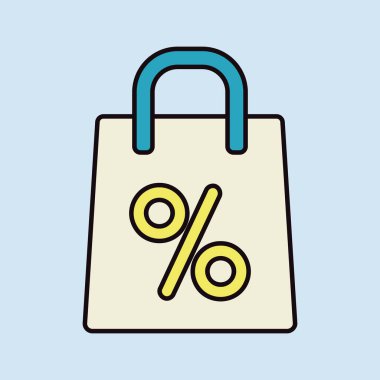 Yüzde yüz sembol ikonlu alışveriş torbası. E-ticaret tabelası. Web sitenizin tasarımı için grafik sembolü, logo, uygulama, UI