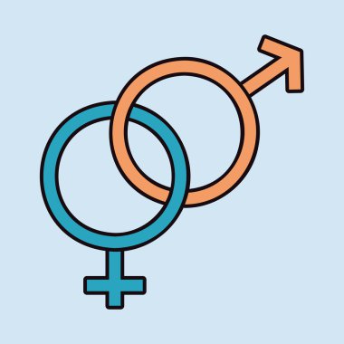 Erkek ve dişi simge vektör simgeler. Cinsiyet işareti. Sevgililer günü. Vektör çizim, romantizm unsurları. Etiket, yama, rozet, kart için evlilik, düğün