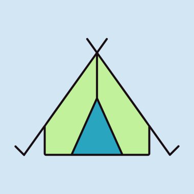Turist çadırı taşıyıcısı ikonu izole etti. Kamp ve yürüyüş işareti. Seyahat ve turizm web sitesi ve uygulama tasarımı, logo, uygulama, UI için grafik sembolü