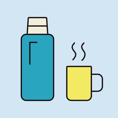 Termos şişe vektör ikonu izole edildi. Kamp ve yürüyüş işareti. Seyahat ve turizm web sitesi ve uygulama tasarımı, logo, uygulama, UI için grafik sembolü