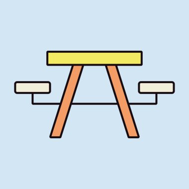 Kamp masası ahşap park vektörü ikonu izole etti. Seyahat ve turizm web sitesi ve uygulama tasarımı, logo, uygulama, UI için grafik sembolü