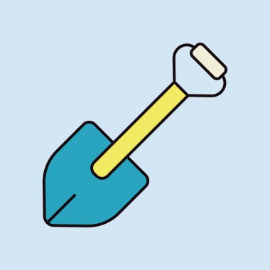 Keşif için kamp küreği izole edilmiş ikon vektörü. Seyahat ve turizm web sitesi ve uygulama tasarımı, logo, uygulama, UI için grafik sembolü