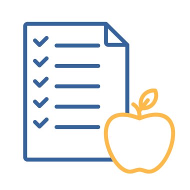 Elma vektör ikonlu diyet listesi. Fitness ve kilo kaybı web sitesi için grafik sembolü ve uygulama tasarımı, logo, uygulama, UI