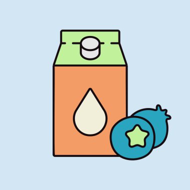 Lezzetli yabanmersini vektör ikonlu bir karton süt. Süt ürünleri tabelası. Yemek pişirme web sitesi ve uygulama tasarımı, logo, uygulama, UI için grafik sembolü