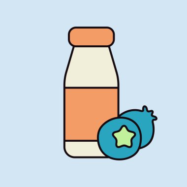 Lezzetli yaban mersini vektör ikonuyla birlikte içilebilir yoğurt şişesi. Süt ürünleri tabelası. Yemek pişirme web sitesi ve uygulama tasarımı, logo, uygulama, UI için grafik sembolü