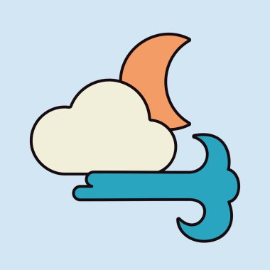 Ay bulutlu ve rüzgar vektör simgesi. Meteoroloji işareti. Seyahat, turizm ve hava durumu web sitesi ve uygulama tasarımı, logo, uygulama, UI için grafik sembolü