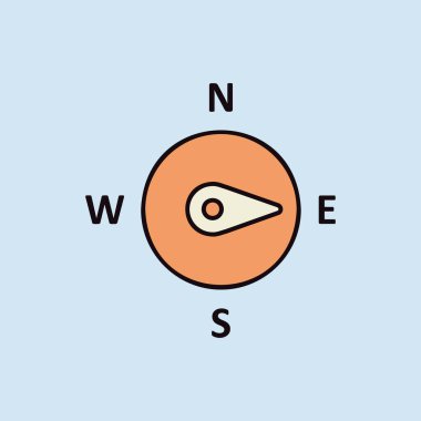 Pusula rüzgar gül vektör simgesi. Doğu yönünde. Meteoroloji işareti. Seyahat, turizm ve hava durumu web sitesi ve tasarım, logo, uygulama, UI için grafik sembolü