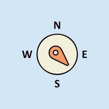 Pusula rüzgar gül vektör simgesi. Güneydoğuya doğru. Meteoroloji işareti. Seyahat, turizm ve hava durumu web sitesi ve tasarım, logo, uygulama, UI için grafik sembolü