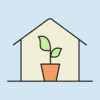 Vektör ikonu içinde fideleri olan bir sera. Tarım, bahçe ve bitkiler için grafik sembolü Web sitesi ve uygulama tasarımı, logo, uygulama, UI