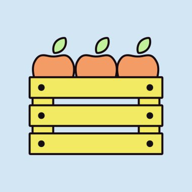 Elma vektör ikonlu ahşap hasat kutusu. Tarım, bahçe ve bitkiler için grafik sembolü Web sitesi ve uygulama tasarımı, logo, uygulama, UI