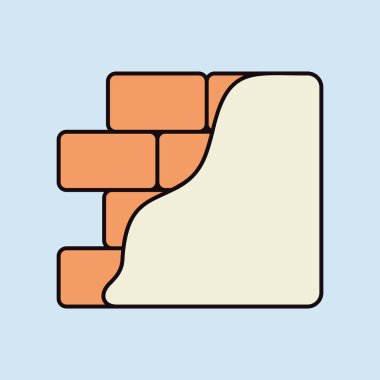 Alçılı tuğla duvar ya da izole edilmiş bir simge. Yapım, onarım ve bitirme çalışmaları, vektör tasarımı ve illüstrasyon